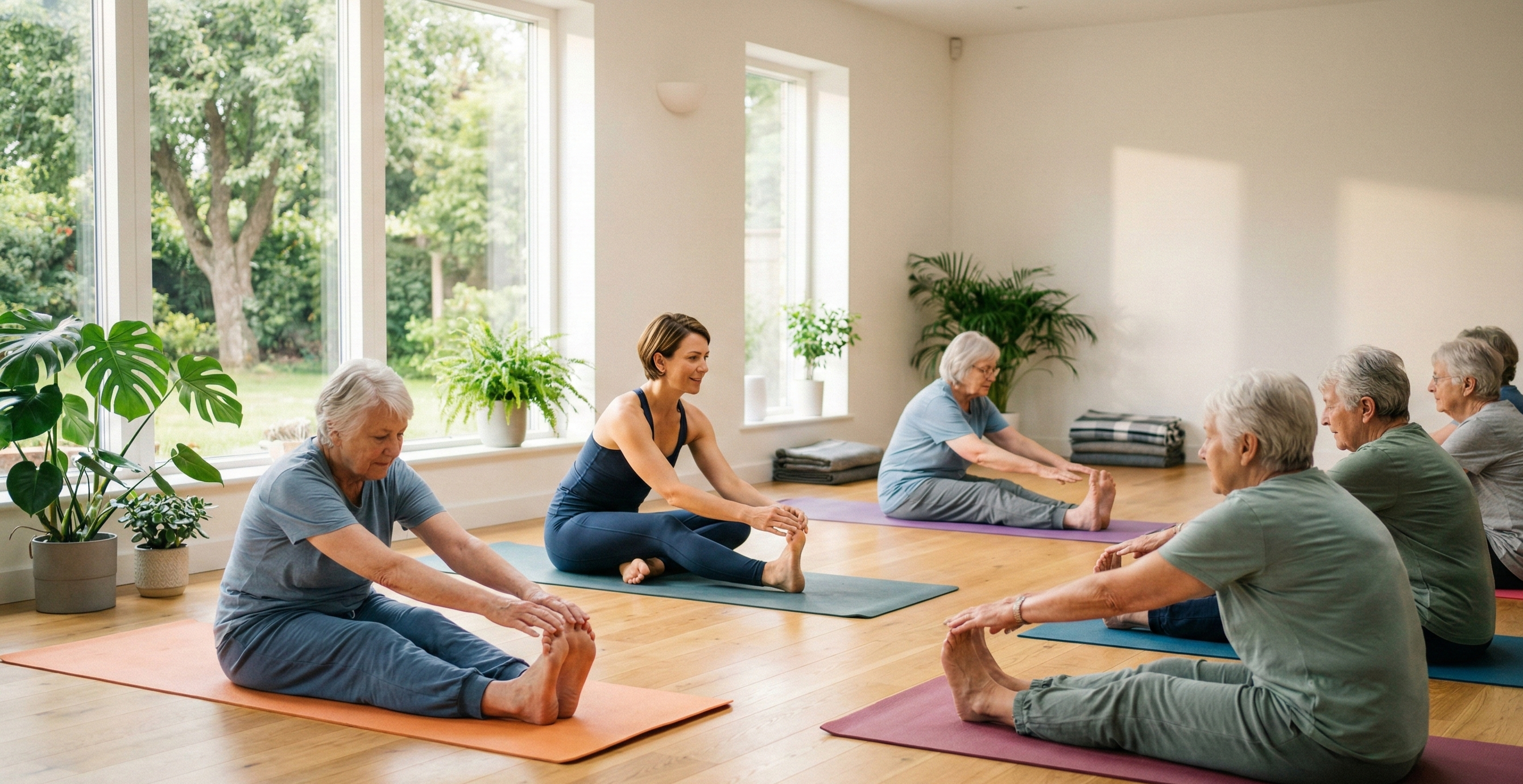 Senior pani praktizuje jógu v pokojnom prostredí